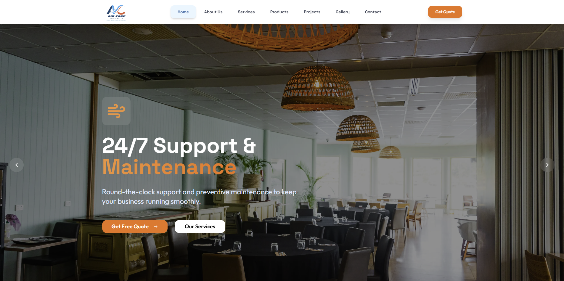 Air Care Solutions Fiji commercial HVAC services website screenshot.