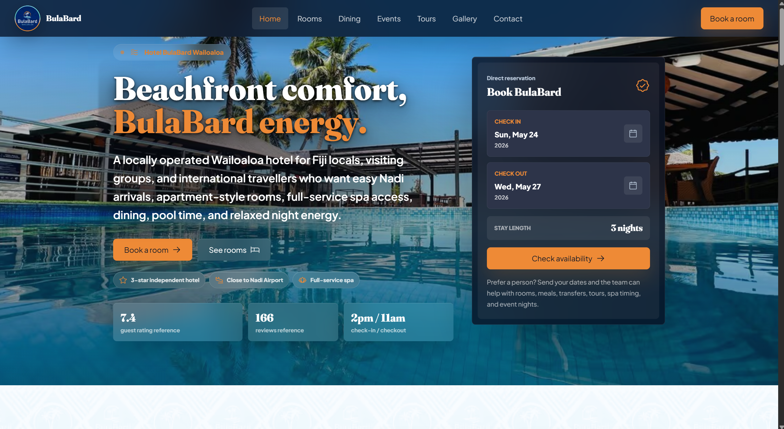 Hotel Bulabard website screenshot.