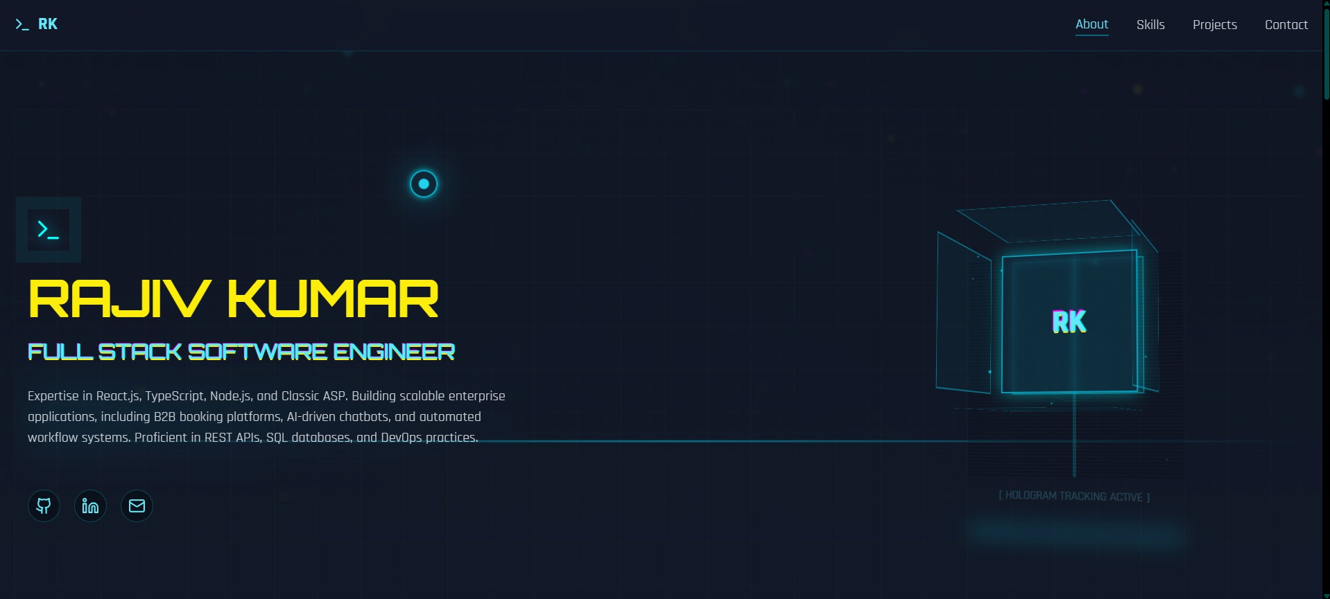 Screenshot of Rajiv Kumar's Developer Portfolio website homepage, showcasing a modern design.